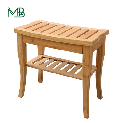 Cadeira de banho de bambu com prateleira de armazenamento