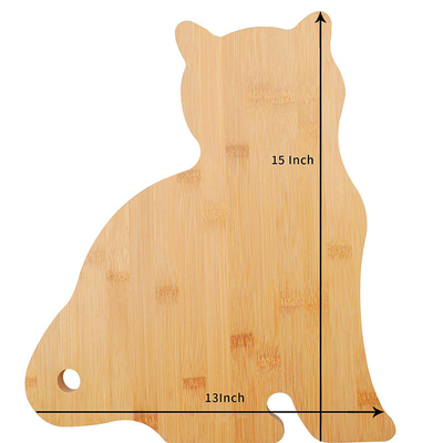Tabela de corte em forma de gato de bambu sustentável Tabela de serviço de madeira Tabela de corte de cozinha 38.2*33.1*1.6cm