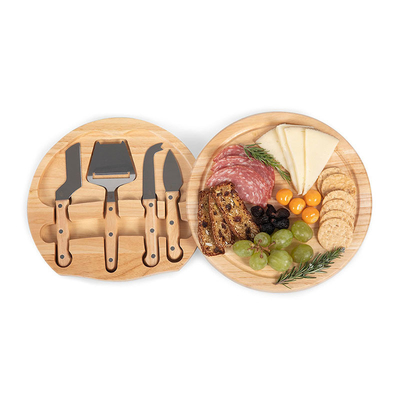 Tabela de charcuterie redonda de madeira de bambu natural perfeita para cortar e entreter