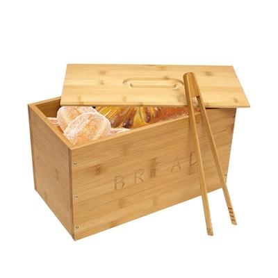 Caixa de armazenamento de pão de bambu natural com clips de pão perfeito para a nossa cozinha