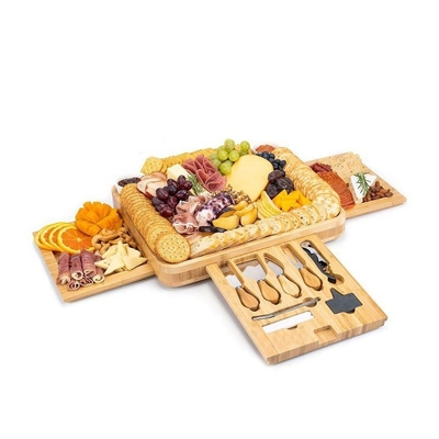 Logotipo personalizado Aceitável Quadro de queijo de charcuterie de bambu com faca escondida 39x33x5cm