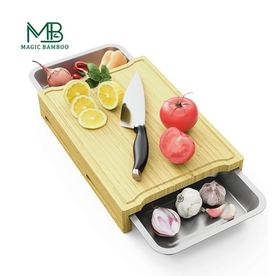 Logotipo personalizado Logotipo aceitável Grande tabuleiro de corte de madeira de bambu com recipientes
