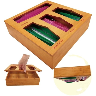 Dispensador de sacos de almoço selados de bambu clássico conveniente para caixas de armazenamento naturais