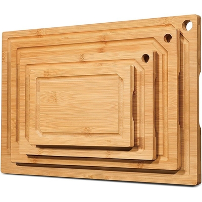 Deep Juice Groove Bamboo Wood Cutting Board Set com alças laterais para queijo e alimentos cortando retângulo Médio 300x250x
