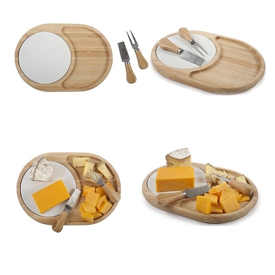 Tabela de corte de bambu grande e multifuncional sustentável com recipientes para ferramentas de queijo
