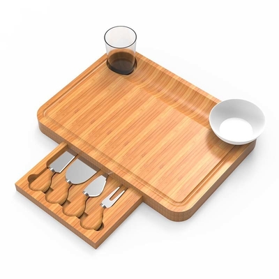 Tabela de queijo de bambu retangular com extração conjunto completo de facas de queijo e design