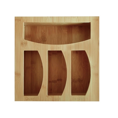 Organizador de armazenamento de sacos de ziplock de bambu personalizado com medidas de 30x30x7.6cm