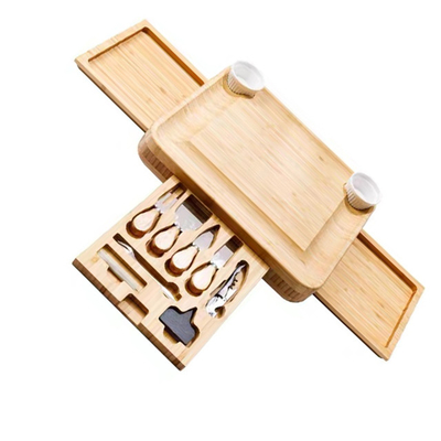 Tabela de corte de queijo de bambu natural ecológica e conjunto de facas para pratos de charcuterie