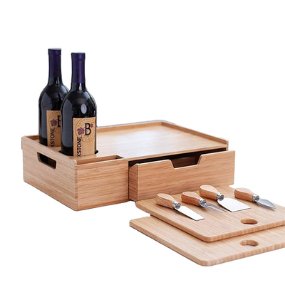 Estilo de design minimalista bandeja de serviço de bambu natural para vinhos e alimentos ao ar livre rústicos