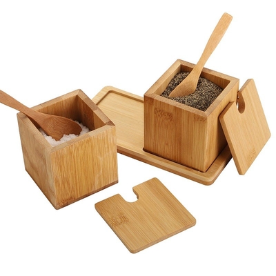 Caixa de armazenamento natural de bambu quadrado sal especiarias ervas secas com colher de tampa 17x7.1x8.2cm