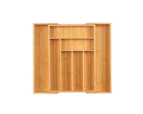 Conjunto de bandeja de serviço de talheres de bambu retangular ecológico com 8 compartimentos ajustáveis