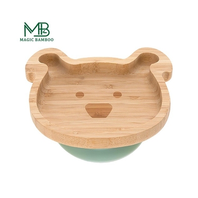 Logotipo personalizado Círculo de alimentação de bebê de bambu Placa de animais com sução para crianças Prato de jantar