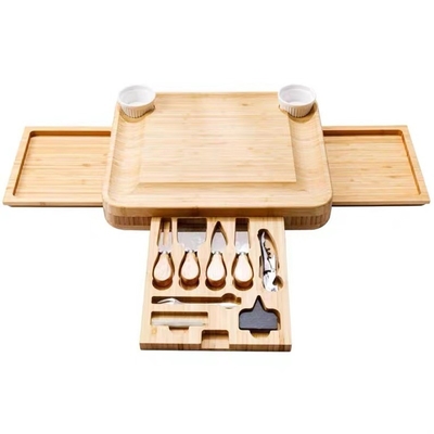 Eco-friendly Bamboo Charcuterie Boards Blocos de corte de madeira com conjunto de talheres