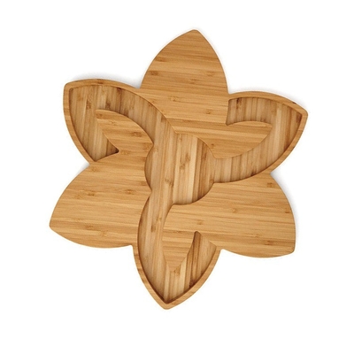 Taça de serviço para blocos de cortar em forma de flor de bambu natural