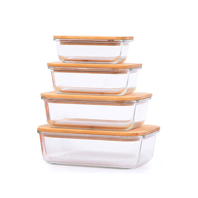 Cozinha Jar de vidro quadrado Container de caixa de almoço com tampa de bambu personalizável e durável