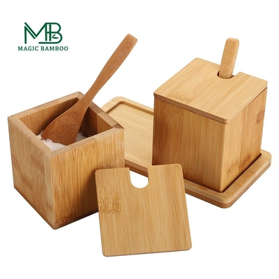 Directamente da caixa de especiarias de sal de bambu natural completa 17x7.1x8.2cm com colher de tampa e bandeja