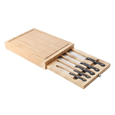 Tabela de corte de bambu natural com cinco facas Design multifuncional requintado