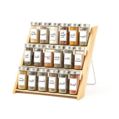 18 Jar Bamboo Spice Organizer Solução de poupança de espaço para balcão e gaveta da cozinha