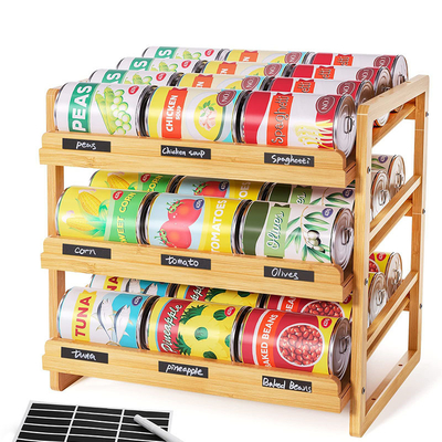 Alimentos 3 Nível Empilhável Bamboo Pode Portador Organizador de Armazenamento com rótulo sustentável