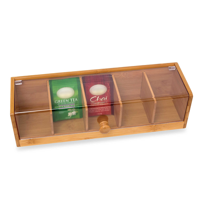 Organize seus sacos de chá de forma eficiente com uma caixa de chá de bambu natural e 5 compartimentos