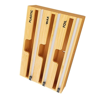 Estilo Caixa de bambu fechada com fecho de fecho de papel de cozinha Dispensador de envoltório de plástico com cortador de slide