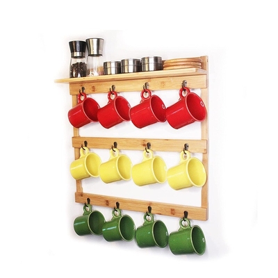 Porta-bolsas prático de caneca de café montado na parede com tela de 3 camadas e 12 ganchos organizadores