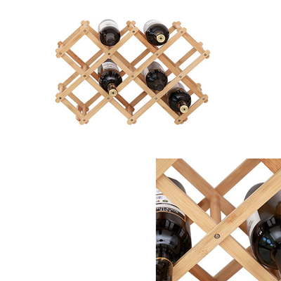 X Forma 10 garrafas Capacidade dobrável de pé livre Estante de vinho de bambu para o espaço da cozinha