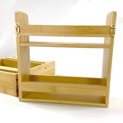 Organizador de porta-caixas de especiarias de bambu de duas camadas 28x28x8cm para acessórios de cozinha