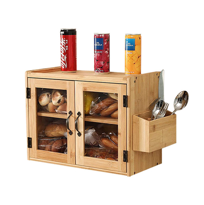 Caixa de armazenamento de pão de bambu direto com porta-caixas para cozinha