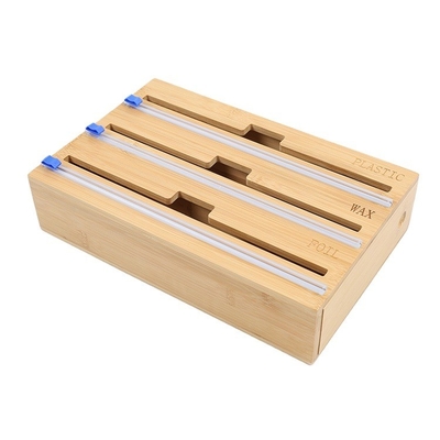 Montador de parede Bamboo brilhante 3 em 1 Dispensador de envoltório com cortador e organizador 35.5*25*7.8cm