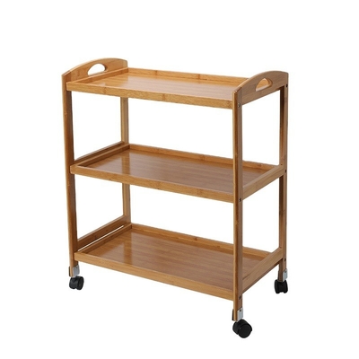 Logotipo direto personalizado 3 Tiers Island Cart para hotel com material de bambu e rodas
