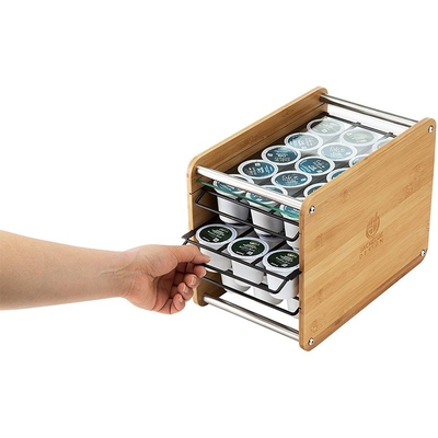 35 Armazenamento de cápsulas de café de bambu K-cups Pods Organizer Display Rack com design de três camadas