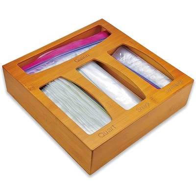 Caixa de armazenamento de sacos de bambu para gaveta de cozinha saco de comida organizador de parede