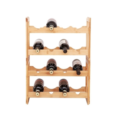 Estante de vinho não dobrável de cor de bambu natural com 4 camadas e capacidade de 16 garrafas