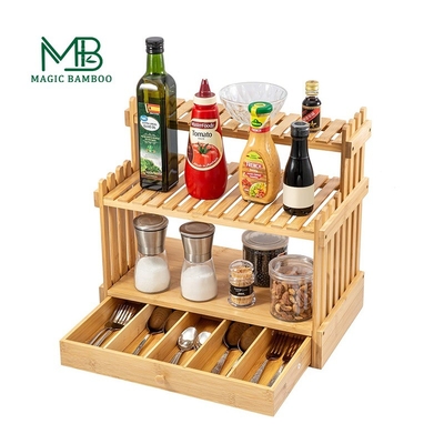 Repositório de especiarias de bambu sustentável de 3 níveis Repositório rectangular multifunção Cozinha personalizável