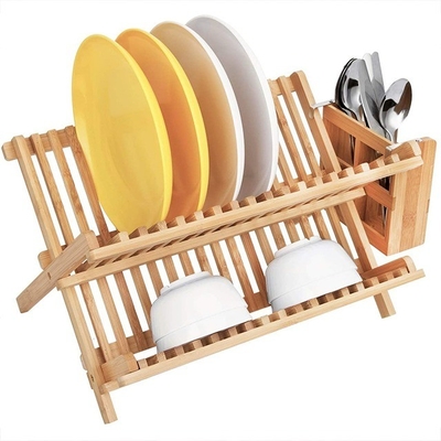 BAMBOO Rectangular Placas Plexáveis Copas Stand Holder Desdobrável Secador de pratos Drainer Rack