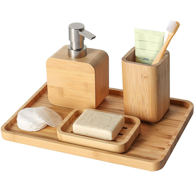 Acessórios de banheiro de bambu natural para banheiro de escritório