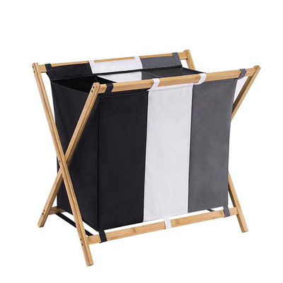 Cesto de armazenamento de banheiro de tecido de Oxford Cesto de lavagem de roupa com alças de bambu