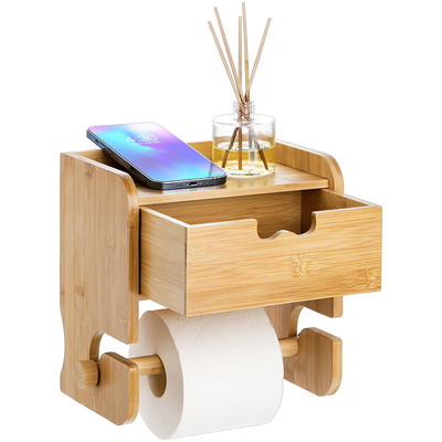 Porta-papéis de banheiro de bambu montado na parede