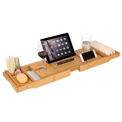 Caixa de banho de bambu expansível Personalizada 108.5x22.5x4.5cm