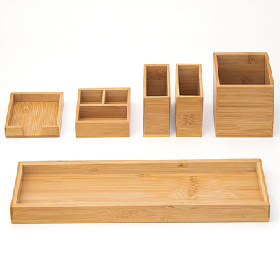 Organize eficientemente o seu banheiro com o conjunto de bandejas de bambu de 6 peças 38x10.5x10.1cm