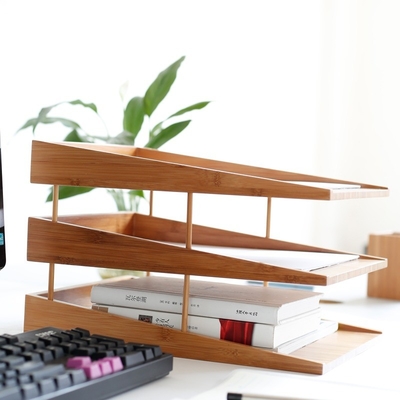 Organizador de arquivos de escritório de bambu natural para papel de escritório e solução de armazenamento de revistas