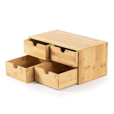 4 Caixa arrumada 2 Nível Organizador de Mesa Gabinete de bambu com gavetas e econômico