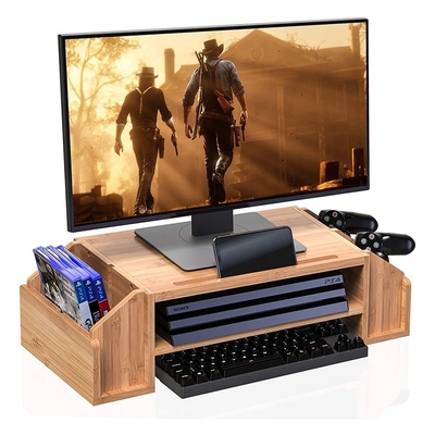 Organizador de mesa de computador com contentores de armazenamento Dupla camada Design de bambu OEM/ODM aceito