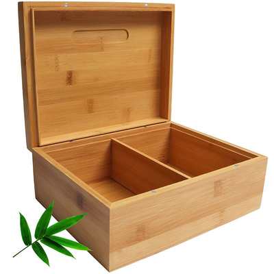 Moderno estilo de design caixa quadrada de bambu com tampa e fechadura para armazenar joias de chá de tabaco 25,4 x 20,1 x 10,1 cm