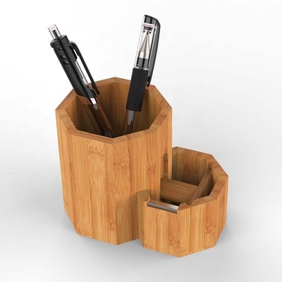 Organize a sua secretária com este suportador de caneta de bambu multifuncional de 11,4*7,8*9cm