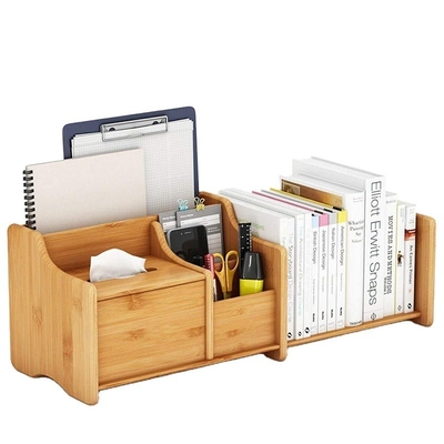 Caixa de armazenamento de bambu ajustável para organização de escritório 30-56.4 x 18.54 x 18.03cm