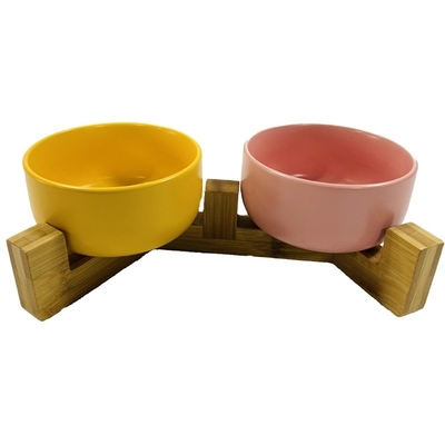 Bamboo Sustentável 2 em 1 Design resistente Anti-Rollover Pet Dog Bowl Holder para a sua sala de estar