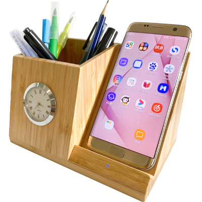 Sala de estar carregador sem fio rápido Stand com suporte de caneta e relógio Design natural