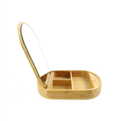 Bamboo Oval Espelho Caixa de jóias Organizador de jóias Multi Dividido